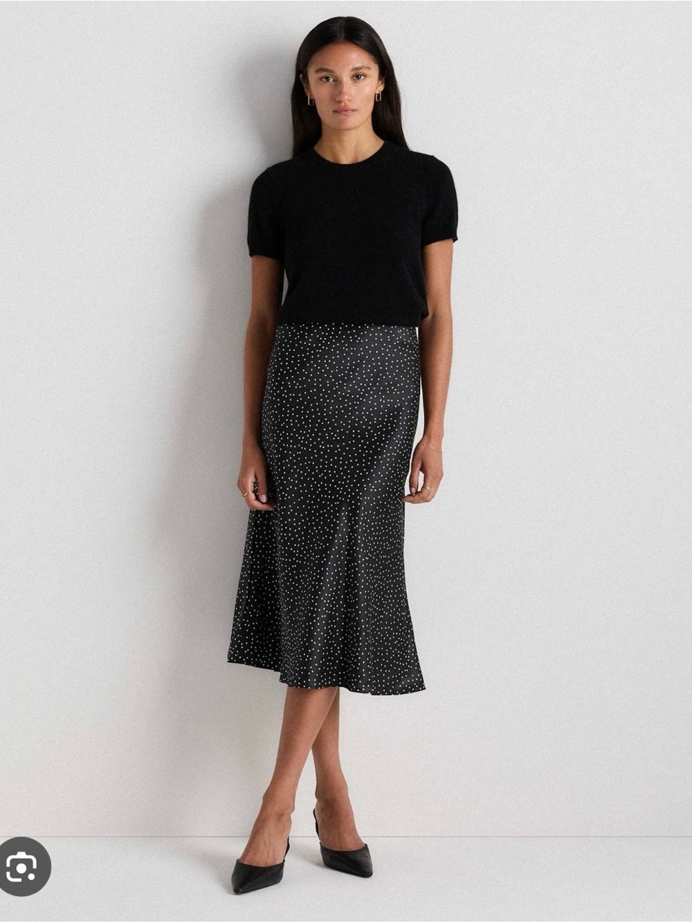 Quince Black Polka Dot Midi 100% silk Skirt